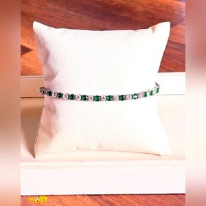 Sterling Silver Cubic Zirconia & Lab Created Emerald Tennis